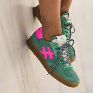 ANOTHER TREND - [VENTO]Green Metallic & Suede and Luminous Pink Trainer [Back Soon]