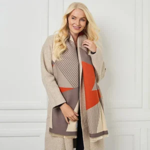 Elie Beaumont - Grey / Ivory & Brick Geometric Scarf