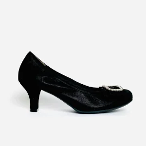 Le Babe - 3037S3 Black Diamonte Kitten Heel Court*