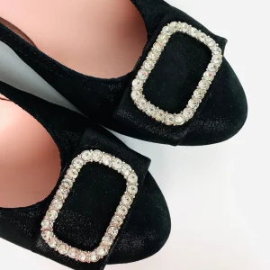 Le Babe - 3037S3 Black Diamonte Kitten Heel Court*