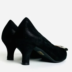 Le Babe - 3037S3 Black Diamonte Kitten Heel Court*