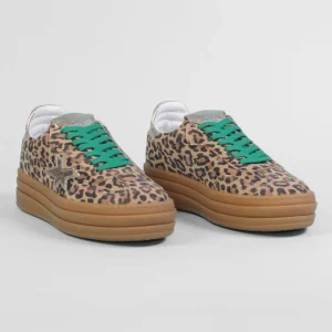 Méliné - 525 ZLeopard and Green Platform Lace Trainers