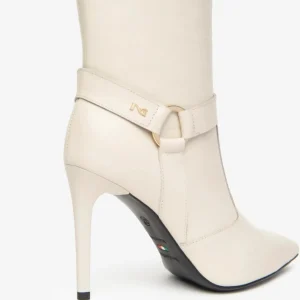 NeroGiardini - I410824DE Cream Leather Stiletto Mid Calf Boot.