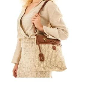 Rieker - H1519-64 Beige and Tan Raffia Crossbody