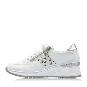 Rieker - N4322-80 White Leather Wedge Trainer