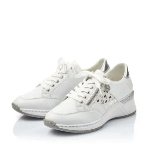 Rieker - N4322-80 White Leather Wedge Trainer